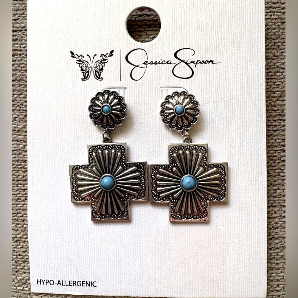 Jessica Simpson Silver and Blue Earrings Southwestern Style